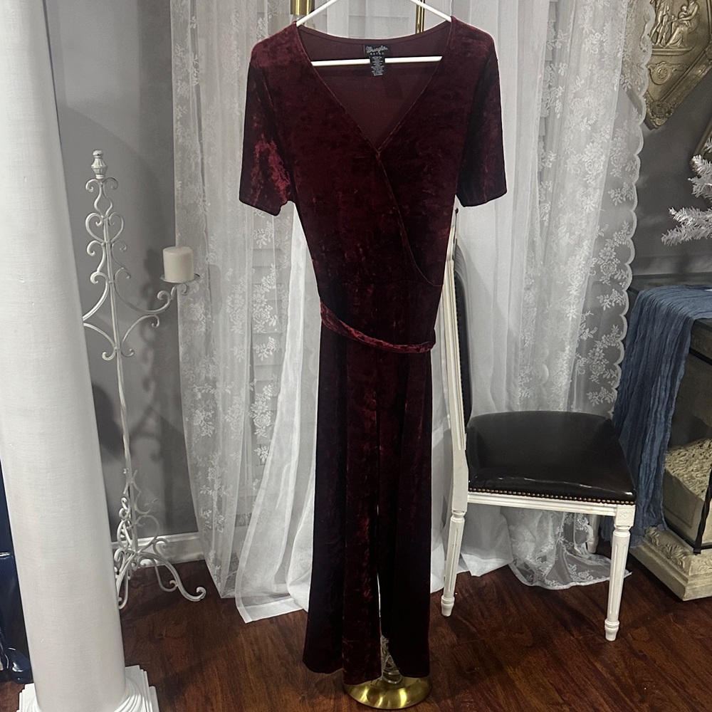 Wrangler Retro Burgundy Velvet Jumpsuit